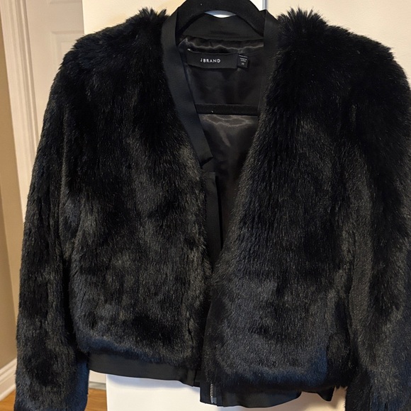 J Brand Black Faux Fur Bomber Jacket - Picture 15 of 16